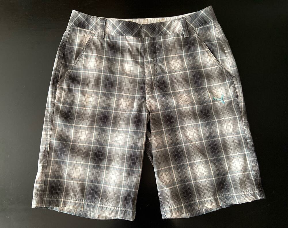 PUMA GOLF Dry Cell Gray/Blue Plaid Bermuda Shorts sz 32